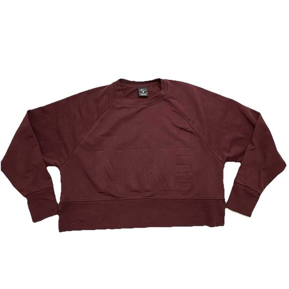 NIKE Versa Cropped Sweatshirt Women/Teen Size S Small Maroon Crew Neck Pullover - Picture 1 of 12